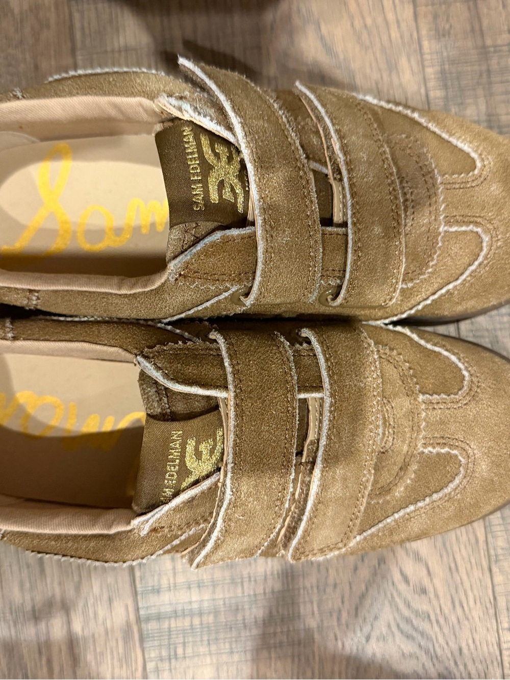 Sam Edelman women’s Suede Velcro Sneakers — Taupe